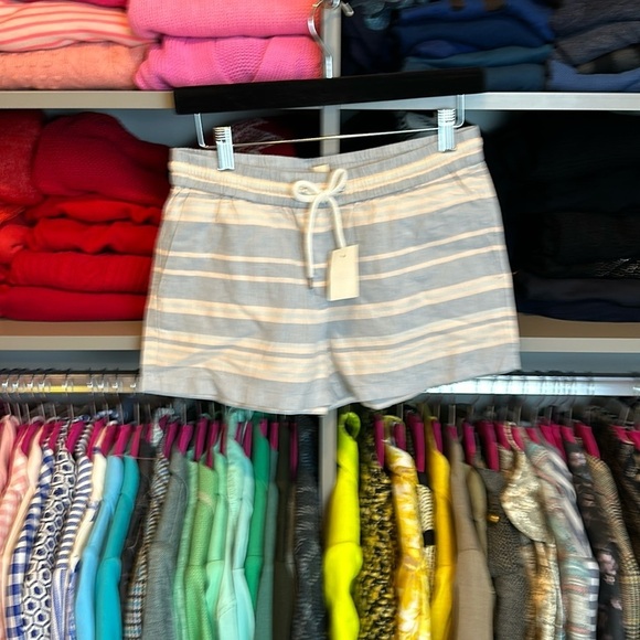 J Crew pink and blue striped elasticized waist/tie 3” shorts size 0 NWT - Picture 1 of 3